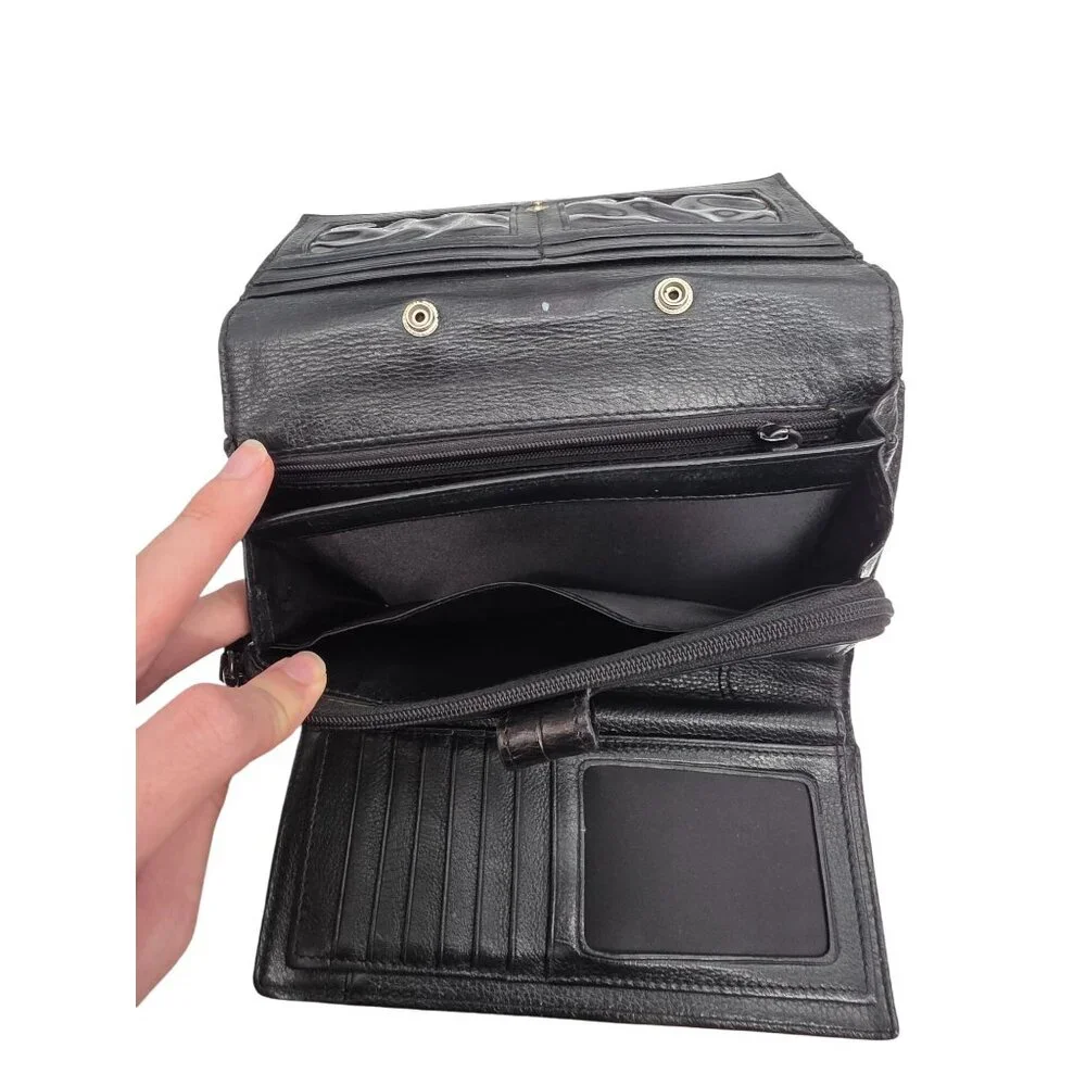 Brighton Black Croc Embossed Leather Wallet‎ With Silver Accent
